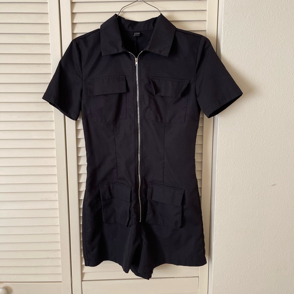 Shein SXY Flap Pocket Zipper Shirt Romper